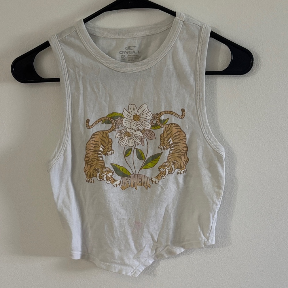 O'Neill Cream Tank with Tiger and Floral Design
